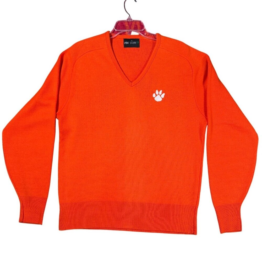Pine State V-Neck Sweater Clemson Tigers Paw Logo Men XL Orange